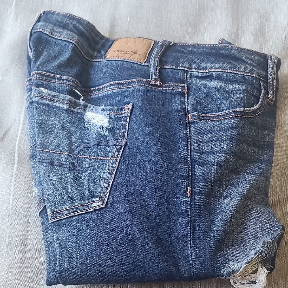 American Eagle Outfitters Blue Boyfriend Jeans with Distressed Details
